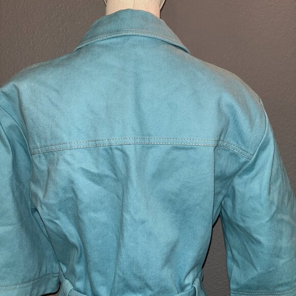 STINE GOYA TURQUOISE DENIM BUTTON FRONT BELTED SHIRT DRESS - EUC - EXTRA SMALL - Picture 8 of 13